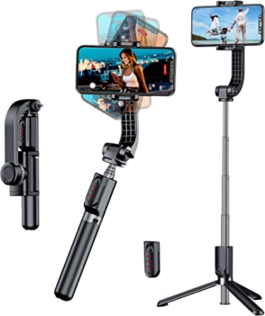 Professional Gimbal Stabilizer for Smartphone, YENDILI Selfie Stick Tripod with Remote for iPhone Phone Tripod Stand Holder for Recording, 1-Axis Cell Phone Tripod Gimbal with Auto Balance (Black)