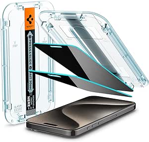 Spigen Tempered Glass Screen Protector [GlasTR EZ FIT - Privacy] Designed for iPhone 15 Pro Max [Case Friendly] - 2 Pack