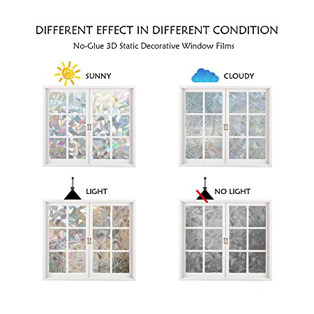 Window Film 3D Static Privacy Decoration Self Adhesive For UV Blocking Heat Control Privacy Glass Stickers Thickness 0.3mm, For Home Living Room Bedroom,17.7x78.7 Inches