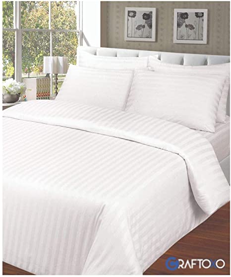 100% COTTON Single Duvet Cover Set - 100% Cotton Hotel Quality Satin Stripe Duvets Cover Sets With Pillowcases Super Soft White Home Bedset Quilt Cover