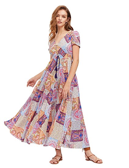 Milumia Women's Button Up Split Floral Print Flowy Party Maxi Dress