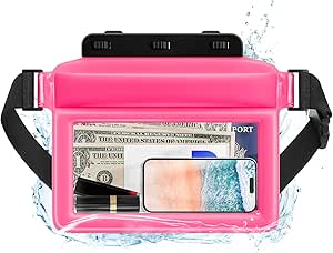 JOTO Floating Waterproof Phone Pouch with Waist Strap, Large Cellphone Dry Bag Fanny Pack for iPhone 15 14 13 Pro Max, Galaxy S24 S23 Ultra and Valuables, Snorkeling Boating Beach Essential -Pink