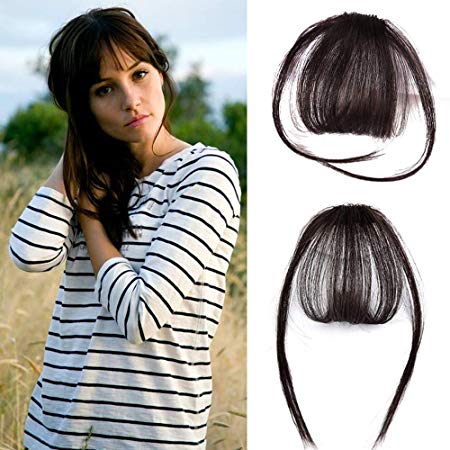 Reysaina Front Fringe Clip in Bangs Darkest Brown #2 One Piece Air Fringe Hair Piece Accessories with Hair Temples