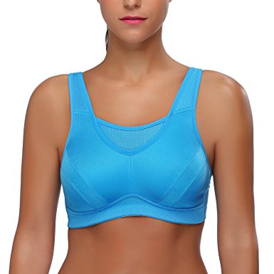 WingsLove Women’s Full Coverage High Impact Wirefree Workout Non Padded Sport Bra