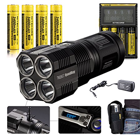Bundle: Nitecore TM26GT 3500 Lumens 124000cd 4*CREE XP-L HI V3 LED Flashlight by 4PCs 3400mAh NL189 18650 Batteries D4 Charger Wall/Car Adapter 2Pcs EASTSHINE EB182 Battery Cases