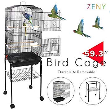 ZENY 59.3'' Bird Cage with Rolling Stand Wrought Iron Pet Bird Cage Parrot Cockatiel Cockatoo Parakeet Finches Birdcage Medium Pet House