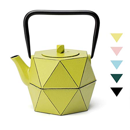 Tea Kettle, TOPTIER Japanese Cast Iron Teapot with Stainless Steel Infuser, Cast Iron Tea Kettle Stovetop Safe, Diamond Design Teapot Coated with Enameled Interior for 30 oz (900 ml), Avocado