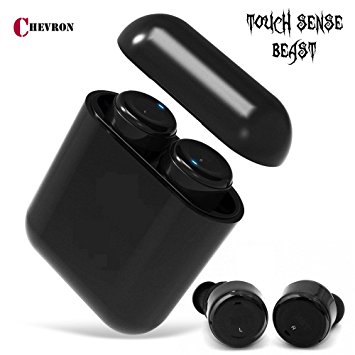 Chevron TouchSense Wireless 2018 Bluetooth v4.2 Earphones with Deep Bass Stereo Sound, Charging Box and handsfree mic (Volcano Black)