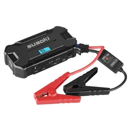 Suaoki D21 500A Peak Portable Car Jump Starter Power Bank Battery Booster with Dual USB Charging Port LCD Screen Smart Clamp Charger for SLR Laptop Cell Phone Tablet