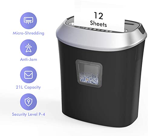 Paper Shredder,12-Sheet Cross-Cut Paper/CD/Credit Card Shredder, 5.8 Gallons Shredder for Home Office Use with Pullout Basket,Overload and Overheating Protection