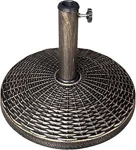 US Weight - Cast Stone Patio Umbrella Base, 22lb Wicker Pattern - Durable, Weather-Resistant Patio Umbrella Base - Made in the USA - Bronze