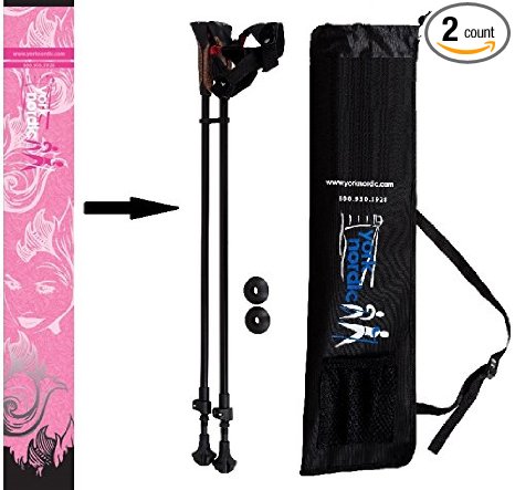 York Nordic Pink Cure Series Hiking / Trekking / Walking Poles - 2 pack w/flip locks, detachable feet and travel bag