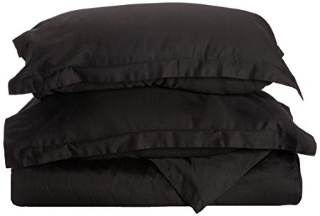 100% Premium Long-Staple Combed Cotton 300 Thread Count Full/Queen 3-Piece Duvet Cover Set, Single Ply, Solid, Black