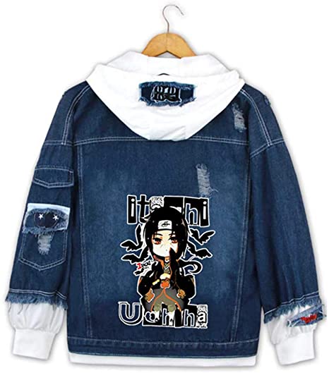 Gumstyle Anime Naruto Denim Hoodie Jacket Adult Cosplay Button Down Hooded Jeans Coat