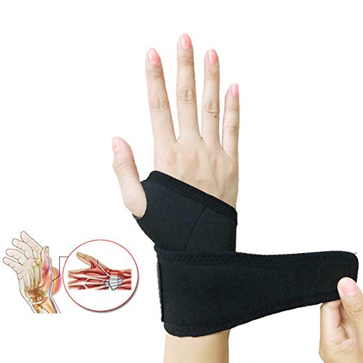 Wrist Brace, Adjustable Elastic Self-Heating Pressure Support Relief Pain from Tenosynovitis, Arthritis, Carpal Tunnel, for Right and Left Hands for Men and Women One Piece Black