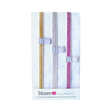 bloom daily planners Elastic Planner Bands - Set of 3 Metallic Planner Bands Bookmarks Pen Holders