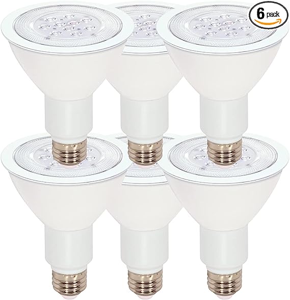 (Case of 6) Satco S9091 11 Watt (75 Watt) PAR30 Long Neck LED Cool White 4000K 40 Beam Ditto Light Bulb, Dimmable