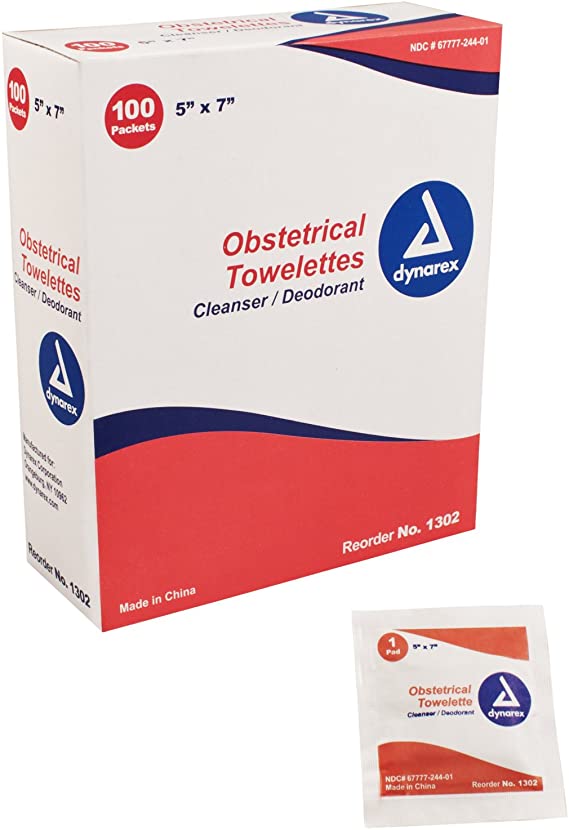 Dynarex Obstetrical Towelettes, 5 x 7 Inch, 100 Count