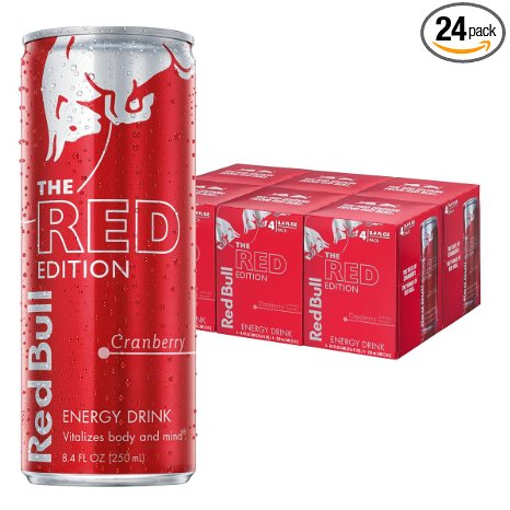Red Bull Red Edition, Cranberry Energy Drink, 8.4 Fl Oz Cans (6 Packs of 4, Total 24 Cans)