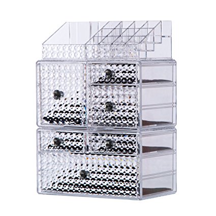 Cq acrylic 5 Tier Clear Acrylic Cosmetic Makeup Storage Cube Organizer with 6 Drawers. It Consists of 3 Separate Organizers, Each of Which can be Used Individually-9.8"x6.7"x15.4"