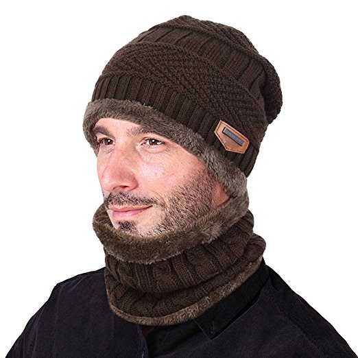 Vbiger Winter Beanie Hat Scarf Set Warm Knit Hat Thick Knit Skull Cap for Men Women