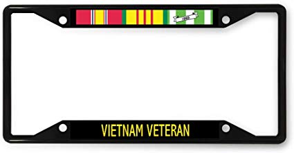 Sign Destination Metal License Plate Frame Vietnam Veteran A Car Auto Tag Holder Black 4 Holes One Frame