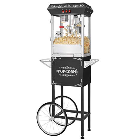 Movie Night Popcorn Popper Machine With Cart-Makes Approx. 3 Gallons Per Batch- by Superior Popcorn Company- (8 oz., Black)