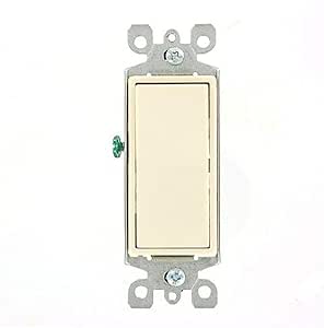 Leviton 5603-2T 15 Amp, 120/277 Volt, Decora Rocker 3-Way AC Quiet Switch, Residential Grade, Grounding, Light Almond