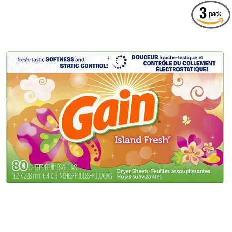Gain Dryer Sheets, Island Fresh Scent, 80 count (Pack of 3)