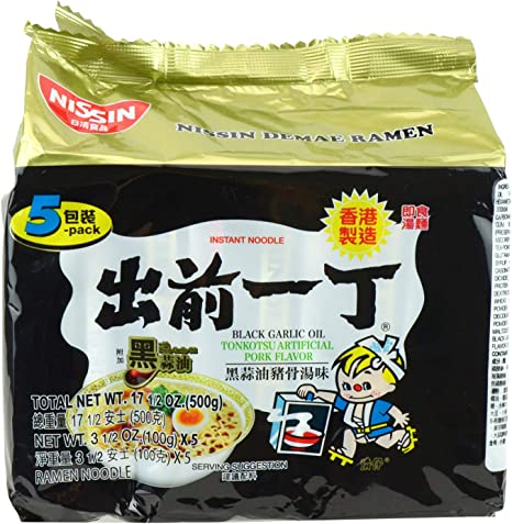Nissin Black Garlic Oil Tonkotsu Instant Noodle 5 Packets, 500 g, Pork