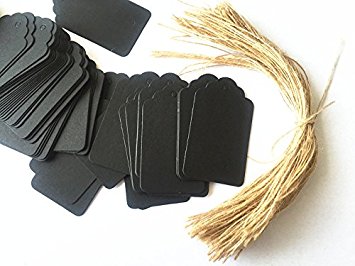 100pcs Black Paper Gift Tags with Free 100 Root Natural Jute Twine(Water Ripple)