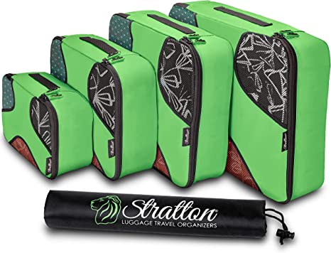 Stratton Travel Organizers Packing Cubes - Multifunctional Luggage Storage - Versatile Sorting & Arrangement for Clothes & More - Set of 4 (Green Grass)
