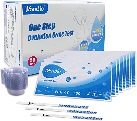 Wondfo 50 Ovulation Strips with 50 Urine Cups Urine Tests Ultra Early Result Detection Highly Sensitive Fast Home Self-Checking Predictor Kit