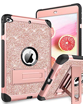 DUEDUE Case For New iPad Mini 5th Generation 7.9" 2019/iPad Mini 4 2015-Heavy Duty Rugged Shockproof 3 in 1 Anti Slip Full Body Protective Case with Durable Kickstand for iPad Mini 5 2019 Release/iPad Mini 4 2015 for Women Girls, Rose Gold