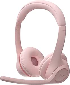 Logitech Zone 300 Wireless Bluetooth Headset with Noise-Canceling Microphone, Compatible with Windows, Mac, Chrome, Linux, iOS, iPadOS, Android – Rose