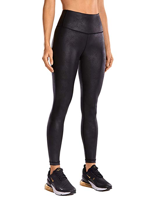 CRZ YOGA Women's Fashion Coated Faux Leather Legging High Waist Pants Workout Tights -28 Inches