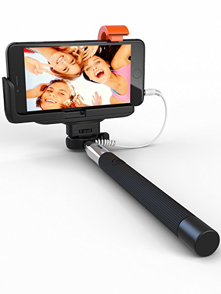 Premium 5-In-1 Wired Selfie Stick For iPhone 5, 6, Samsung Galaxy - Takes Selfies In Seconds, Get Perfect HD Photos, Video, Operates Flash - No Apps, No Downloads, No Batteries Required