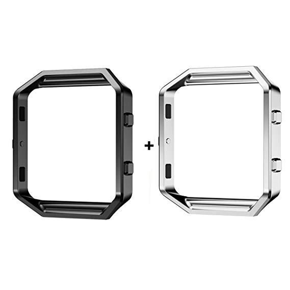 2PCS Fitbit Blaze Frame, Sailfar Stainless Steel Replacement Protection Metal Frame/Housing /Shell/Holder/Bezel for Fitbit Blaze Smart Watch (Silver   Black)