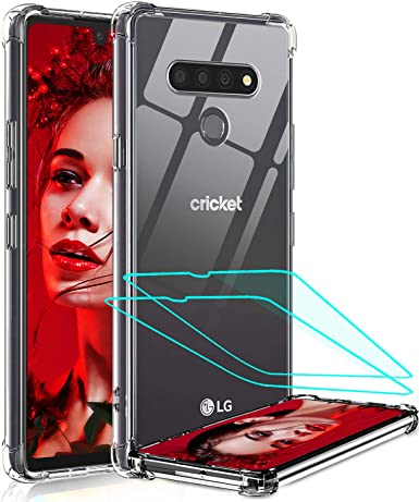 LeYi Compatible for LG Stylo 6 Case, Stylo 6 Phone Case with Tempered Glass Screen Protector [2 Pack], LeYi Shockproof Crystal Clear Hard PC Bumper Slim Protective Phone Cases for Stylo 6, Clear