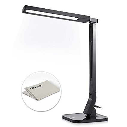 Ledgle LG-DL01 5-Level Dimmable LED Desk Lamp with 4 Modes Function, Auto Timer and 5V/1A USB Port, Piano Black