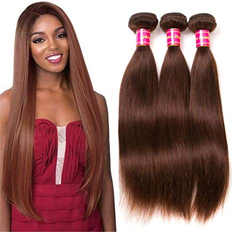 Aphro Hair 3 Bundles Straight Hair Brown Brazilian Hair Bundles Virgin Human Hair Weave Bundles 4# Light Brown Remy Human Hair Bundles(24 24 24 inch)