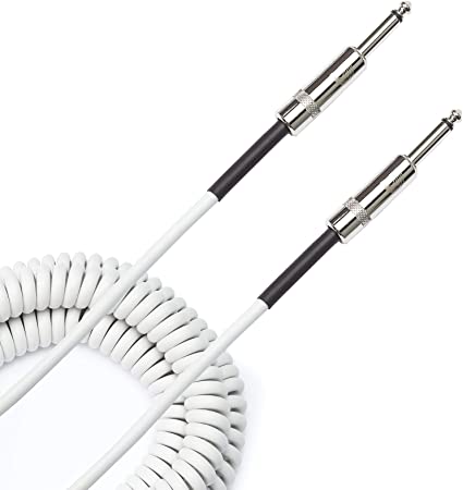 D'Addario Accessories Coiled Instrument Cable, 30' - White