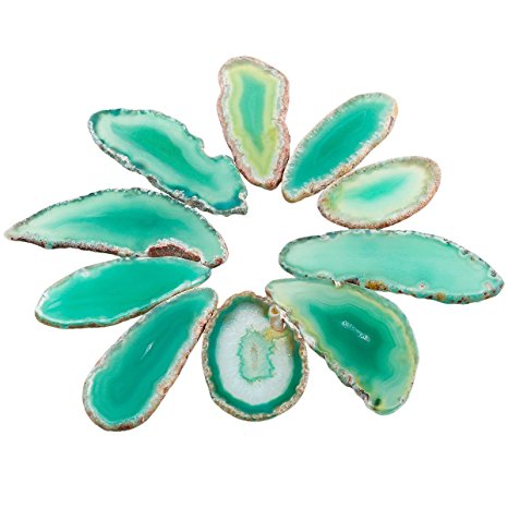 rockcloud 10 Pcs Agate Light Table Slices, Healing Crystals Geode Stones,Irregular Home Decoration Jewelry Making,Green