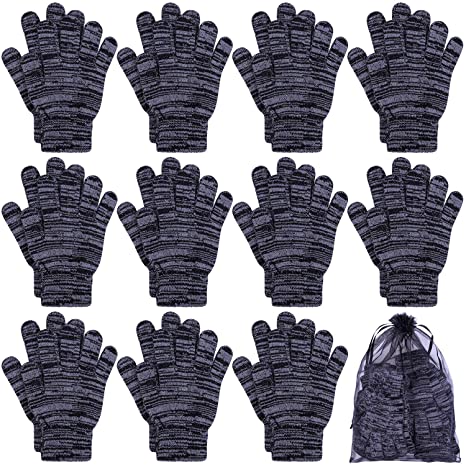 Cooraby 12 Pairs Winter Magic Gloves Stretchy Warm Knit Gloves with Mesh Storage Bag for Men or Women