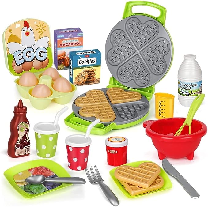 Aomola Waffle Toy Kitchen Set for Kids, Pretend Play Food Toys Variety Toys Gift for 3 4 5 6 Years Old Toddlers Boys Girls
