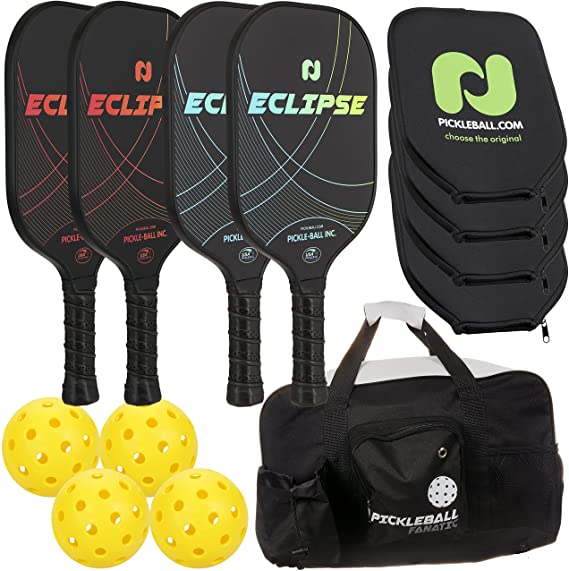 Champion Eclipse Graphite Pickleball Paddle Set | Includes 4 Paddles   4 Outdoor Pickleballs   4 Paddle Covers   Pickleball Duffel Bag