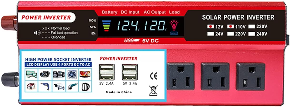 1500W Power Inverter 3 AC Outlets 1DC 12V to 110V AC Car Inverter with LCD Display,Power Inversor 1500 Watts