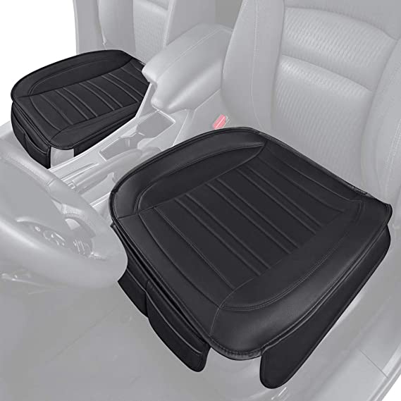 Motor Trend Black Universal Car Seat Cushions, Front Seat 2-Pack – Padded Luxury Cover with Non-Slip Bottom & Storage Pockets, Faux Leather Cushion Cover for Car Truck Van and SUV