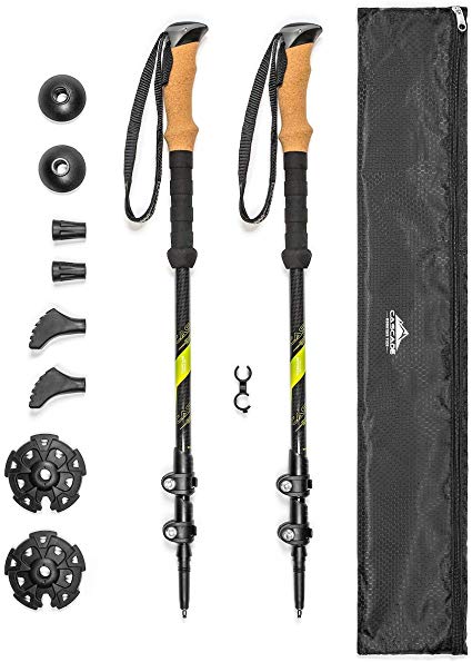 Cascade Mountain Tech Carbon Fiber Adjustable Trekking Poles 2 Pack - Lightweight Quick Lock Walking or Hiking Stick - 1 Pair (Renewed)