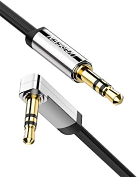 UGREEN 3.5mm Audio Cable, Stereo Aux Jack to Jack Cable 90 Degree Right Angle Auxiliary Cord Compatible for Beats, iPhone, iPod, iPad, Tablets, Speakers, 24K Gold Plated Male to Male Black (1.5FT)